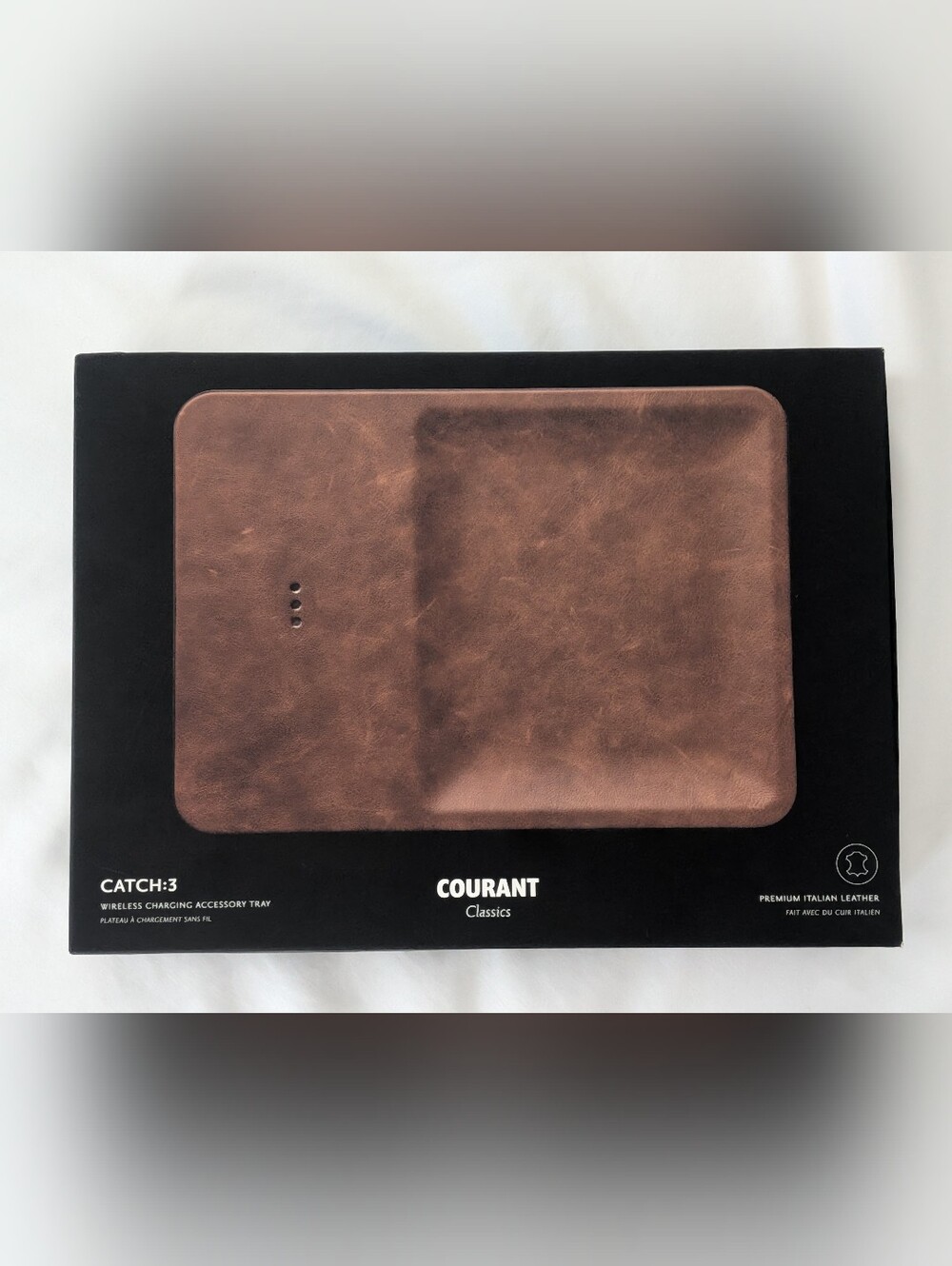 COURANT Classics CATCH:3 Brown Leather Wireless Charging Station Accessory Tray